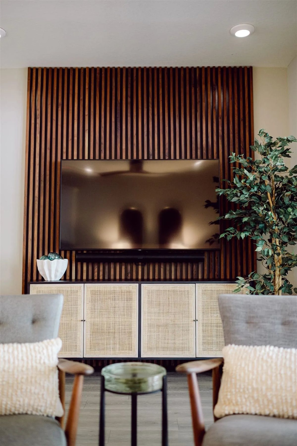 Walnut slat feature wall