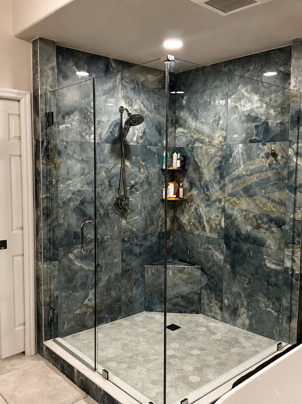 After: finished blue onyx shower