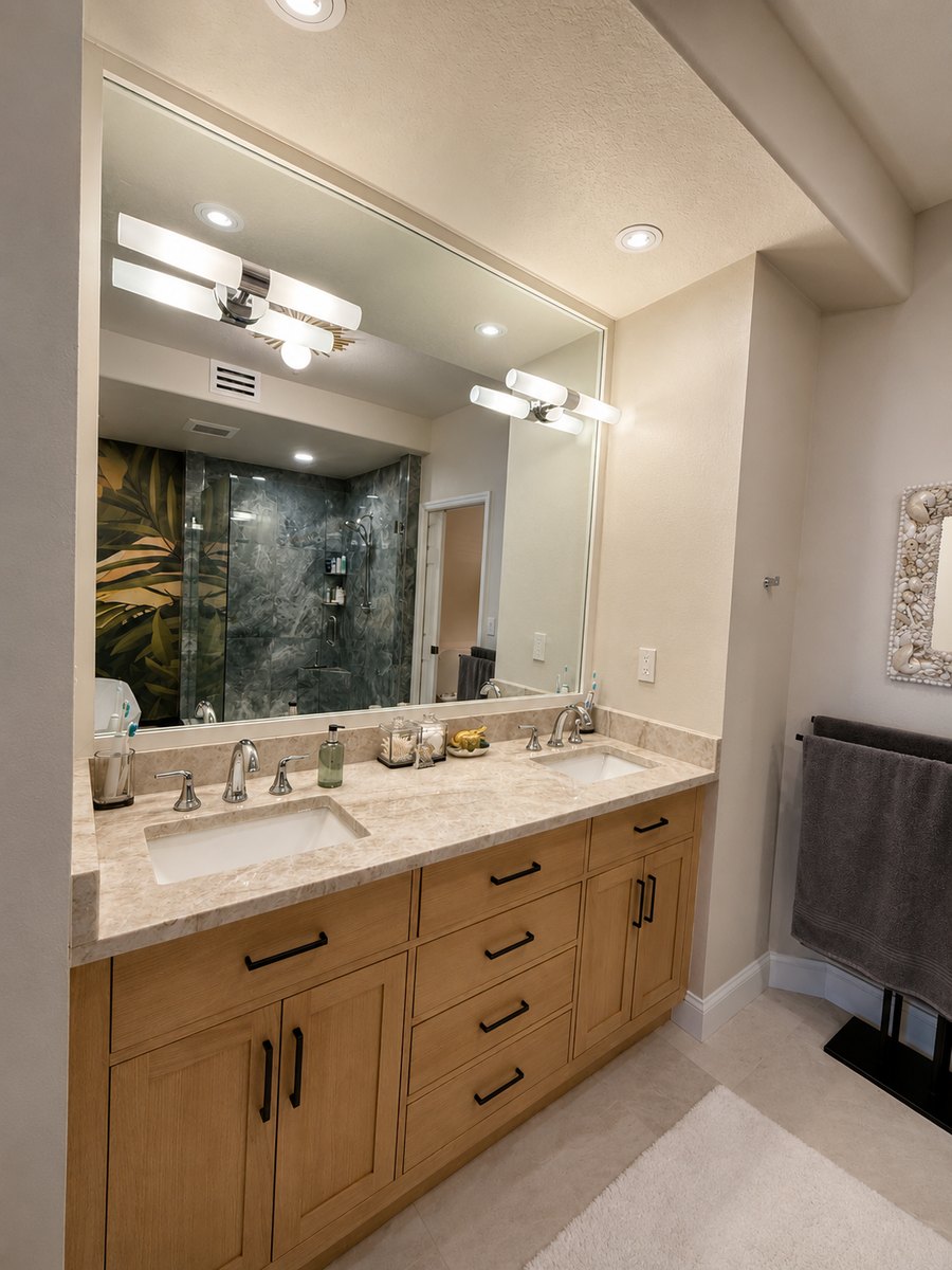 After: finished double vanity bathroom