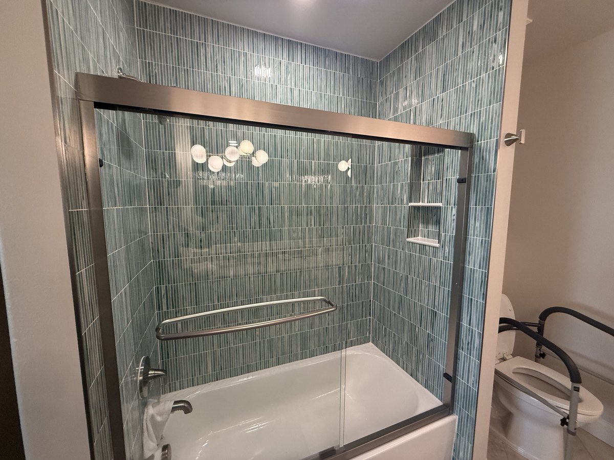 Glass mosaic tub and shower