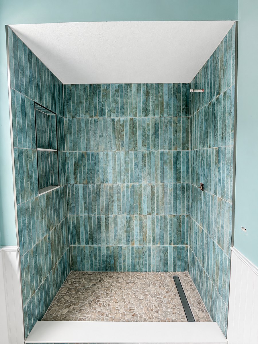 Walk-in tiled shower