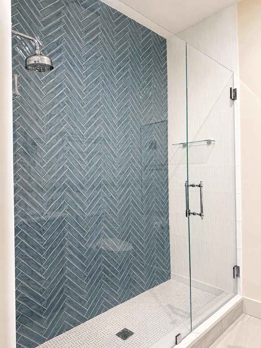 Herringbone tile shower